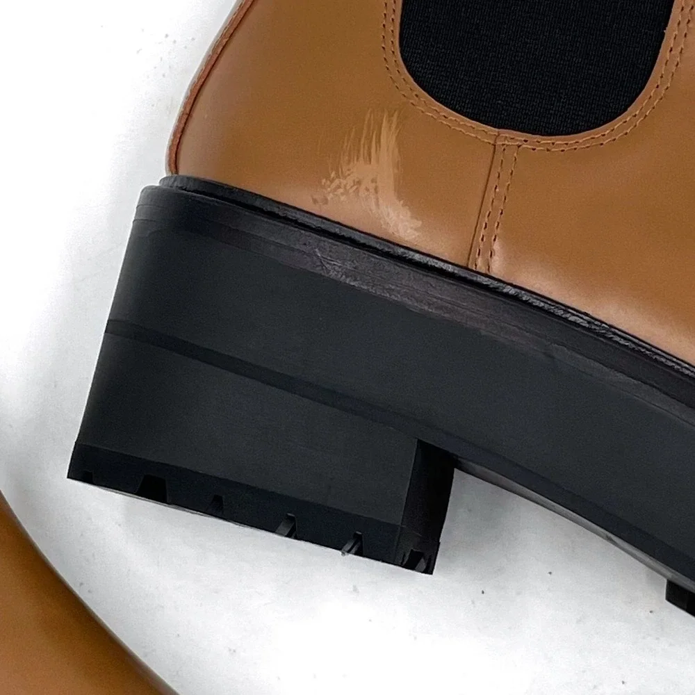 Loeffler Randall Reggie Chelsea **READ Platform Boot Brown Leather Ankle Sz 7.5